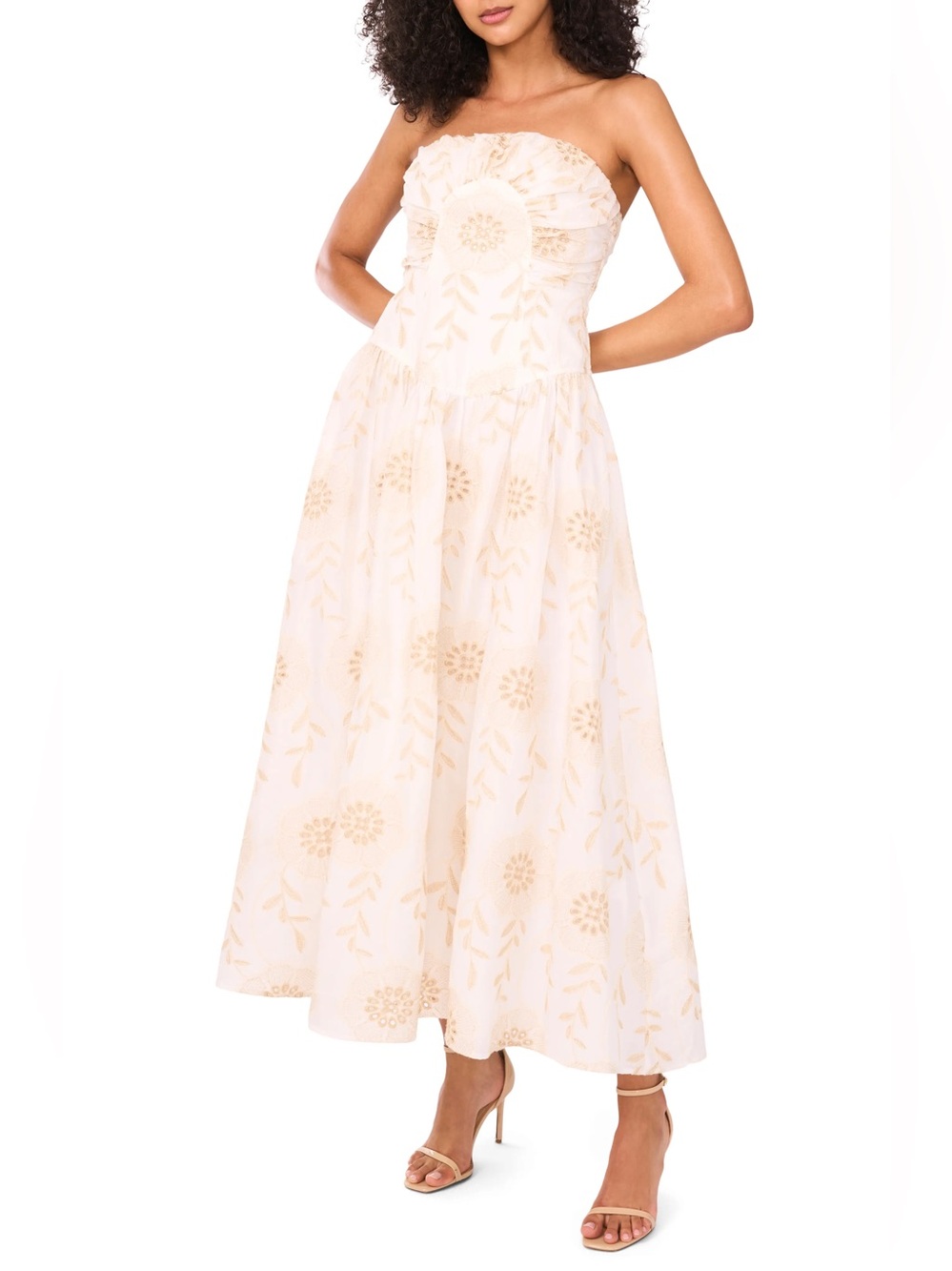 Parker the Mercy Embroidered Strapless Dress in White and Beige, Size 4, NWT